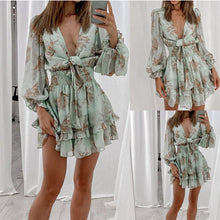 Load image into Gallery viewer, Floral Ruffle Dress Long Sleeve Chiffon Mini