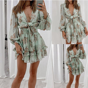 Floral Ruffle Dress Long Sleeve Chiffon Mini