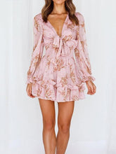 Load image into Gallery viewer, Floral Ruffle Dress Long Sleeve Chiffon Mini