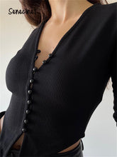 Load image into Gallery viewer, Knitted Pearl Button Cardigan V Neck Long Sleeve