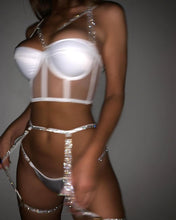 Load image into Gallery viewer, Sequin Sexy Lingerie 3 Piece Set Push Up Underwear Women Set Lace