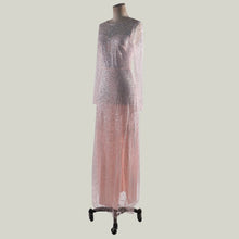 Load image into Gallery viewer, Sequined A Line Jewel Evening Dresses Floor Length Pink Long Sleeves