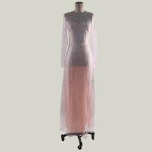 Load image into Gallery viewer, Sequined A Line Jewel Evening Dresses Floor Length Pink Long Sleeves