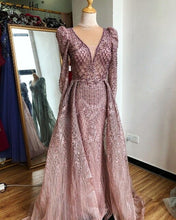 Load image into Gallery viewer, Serene Hill Pink Long Sleeves Dubai Evening Dress Mermaid V Neck
