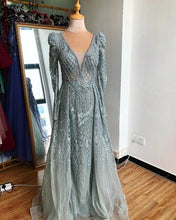 Load image into Gallery viewer, Serene Hill Pink Long Sleeves Dubai Evening Dress Mermaid V Neck