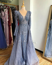 Load image into Gallery viewer, Serene Hill Pink Long Sleeves Dubai Evening Dress Mermaid V Neck