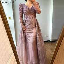 Load image into Gallery viewer, Serene Hill Pink Long Sleeves Dubai Evening Dress Mermaid V Neck