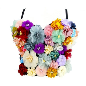 Sexy 3D Flowers Crop Top Festival Party Night Club Bralette Top