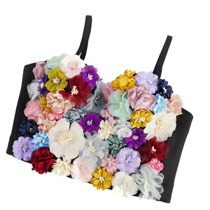 Sexy 3D Flowers Crop Top Festival Party Night Club Bralette Top