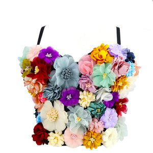 Sexy 3D Flowers Crop Top Festival Party Night Club Bralette Top