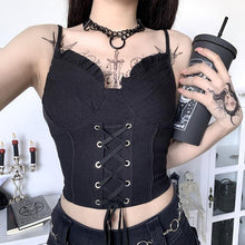 Load image into Gallery viewer, Sexy Bandage Camis Women Gothic Black Spaghetti Strap Backless Bodycon - Sophornlilly