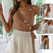 Load image into Gallery viewer, Sexy Bandage Tops Women Button Sleeveless Crop Top Casual Vest