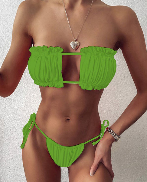 Sexy Bikini Pleated Bandeau Swimsuit Mini