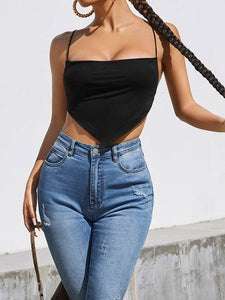 Sexy Black Crisscross Tied Backless Hem Cami Crop Top