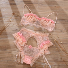 Load image into Gallery viewer, Sexy Bra and Thongs Pajamas Lingerie Set with Garter Women Lace