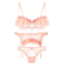 Load image into Gallery viewer, Sexy Bra and Thongs Pajamas Lingerie Set with Garter Women Lace
