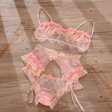 Load image into Gallery viewer, Sexy Bra and Thongs Pajamas Lingerie Set with Garter Women Lace