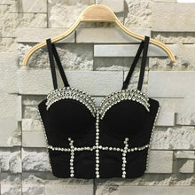 Load image into Gallery viewer, Sexy Crop Top with Rhinestone Bustier Push Up Bra  for Women White