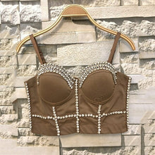 Load image into Gallery viewer, Sexy Crop Top with Rhinestone Bustier Push Up Bra  for Women White