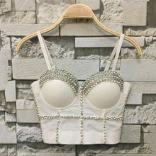 Load image into Gallery viewer, Sexy Crop Top with Rhinestone Bustier Push Up Bra  for Women White