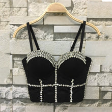 Load image into Gallery viewer, Sexy Crop Top with Rhinestone Bustier Push Up Bra  for Women White