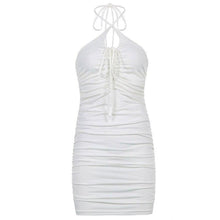Load image into Gallery viewer, Sexy Cross Halter Ruched Bodycon Mini Dress Women Summer Hollow Out V - Sophornlilly