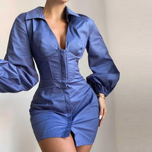 Load image into Gallery viewer, Sexy Deep V Neck Black Shirt Dress Women Fashion Single Breasted - Sophornlilly