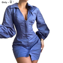 Load image into Gallery viewer, Sexy Deep V Neck Black Shirt Dress Women Fashion Single Breasted - Sophornlilly
