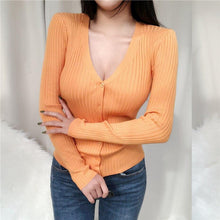 Load image into Gallery viewer, Sexy Deep V Slim Sweater Women Winter Long Sleeve Cardigan Sweater - Sophornlilly