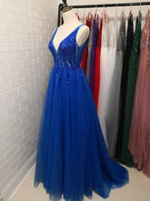 Load image into Gallery viewer, Sexy Deep V neck Side Split Long Evening Dresses New Arrivals