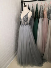 Load image into Gallery viewer, Sexy Deep V neck Side Split Long Evening Dresses New Arrivals