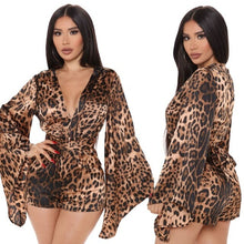 Load image into Gallery viewer, Sexy Fashion Leopard Print Short Jumpsuits Long sleeved V neck High - Sophornlilly