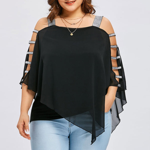 Sexy Fashion Ladder Sling Cut Overlay Patchwork Tops