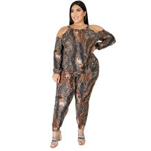 Load image into Gallery viewer, Sexy Femalel Serpentine Printed Two Piece Set Women Off Shoulder - Sophornlilly
