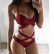 Load image into Gallery viewer, Sexy High Waist Women Bra Set  Solid Cross Bandage Halter Swimsuit New