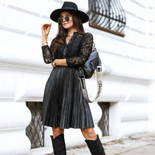Load image into Gallery viewer, Sexy Lace Patchwork Pleated Mini Dress Woman Fall Stand Neck Long