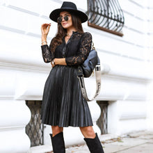 Load image into Gallery viewer, Sexy Lace Patchwork Pleated Mini Dress Woman Fall Stand Neck Long
