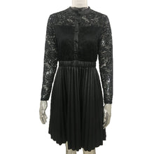 Load image into Gallery viewer, Sexy Lace Patchwork Pleated Mini Dress Woman Fall Stand Neck Long