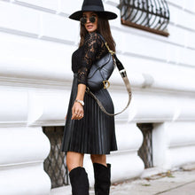 Load image into Gallery viewer, Sexy Lace Patchwork Pleated Mini Dress Woman Fall Stand Neck Long
