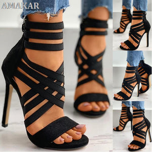 Sexy Ladies Peep Toe Shoes High Heels Women Sandals Zipper High