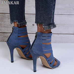 Sexy Ladies Peep Toe Shoes High Heels Women Sandals Zipper High