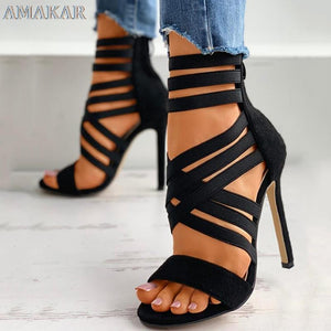 Sexy Ladies Peep Toe Shoes High Heels Women Sandals Zipper High