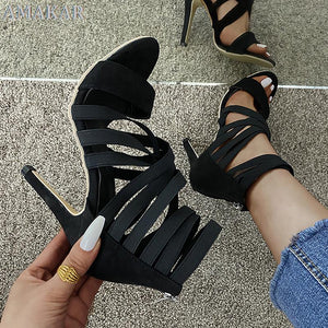 Sexy Ladies Peep Toe Shoes High Heels Women Sandals Zipper High