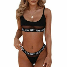 Load image into Gallery viewer, Sexy Lingerie Underwear Set Letter Print Bra Low Waist Black White