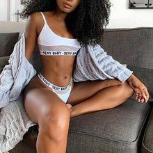 Load image into Gallery viewer, Sexy Lingerie Underwear Set Letter Print Bra Low Waist Black White