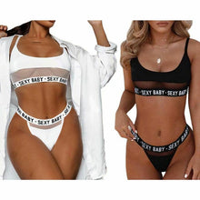 Load image into Gallery viewer, Sexy Lingerie Underwear Set Letter Print Bra Low Waist Black White