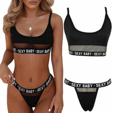 Load image into Gallery viewer, Sexy Lingerie Underwear Set Letter Print Bra Low Waist Black White