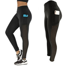 Load image into Gallery viewer, Sexy Mesh Woman fitness leggings Side pockets Splice push up leggings