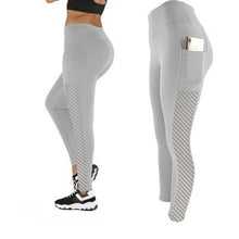 Load image into Gallery viewer, Sexy Mesh Woman fitness leggings Side pockets Splice push up leggings