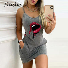 Load image into Gallery viewer, Sexy Mini Dress for Women Sleeveless O Neck Print Dresses Bodycon Slim - Sophornlilly